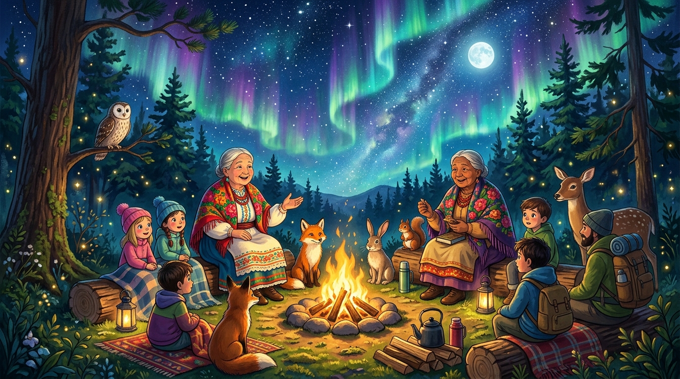 Project illustration: people in a story circle